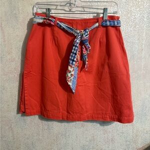 Liz Claiborne Crazy Horse Red Skort with Patterned Belt, Sz 8, 100% Cotton
